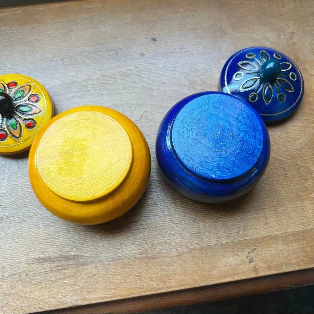 Hand Painted Handmade Lacquer Wooden Trinket Jewelry Box Set with Lid Folk Art